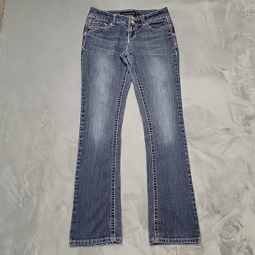 Twentyone Black Jeans Womens 5/6 Blue Curvy Low Rise Bootcut Embellished Pocket